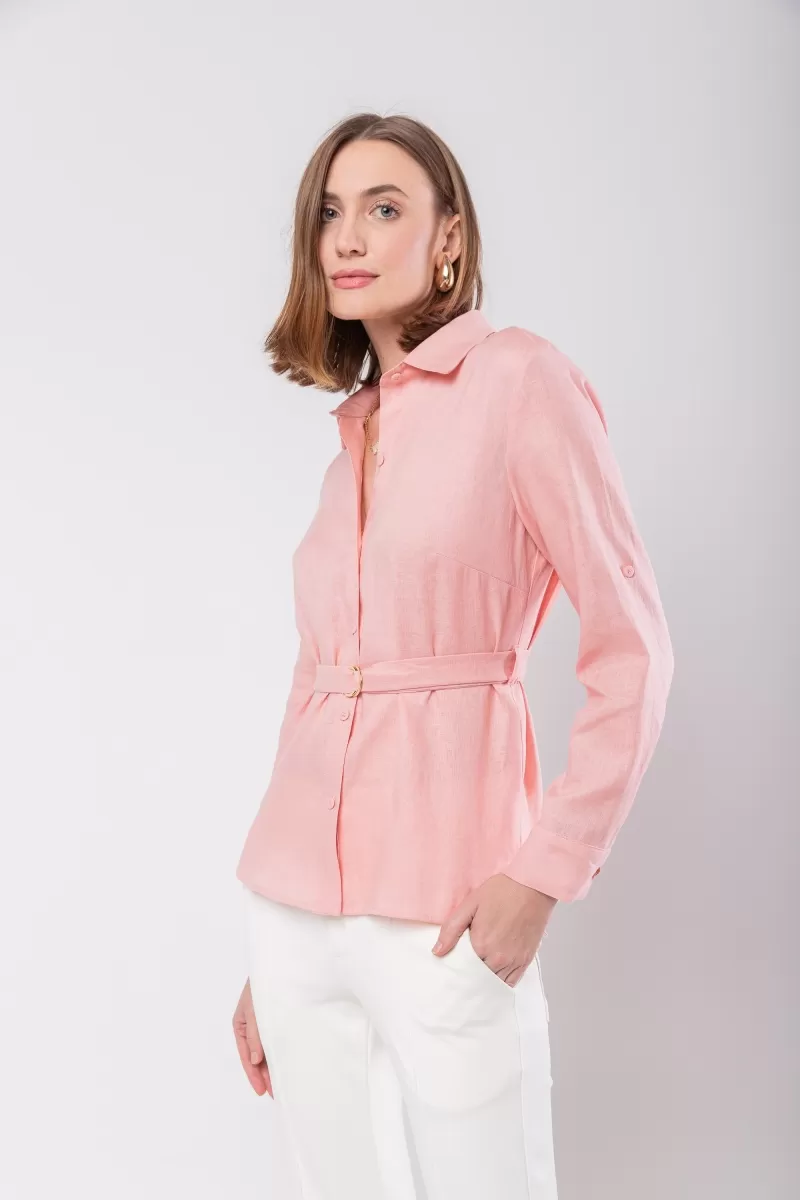 Hidrogênio - 100% LINEN SHIRT WITH PINK BELT - 20021021 Hidrogênio - 100% LINEN SHIRT WITH PINK BELT - 20021021