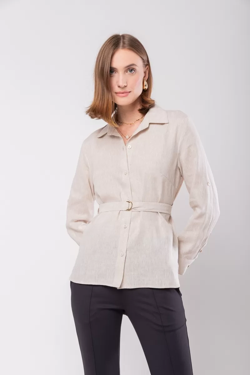 Hidrogênio - 100% LINEN SHIRT WITH NATURAL BELT - 20021182 Hidrogênio - 100% LINEN SHIRT WITH NATURAL BELT - 20021182