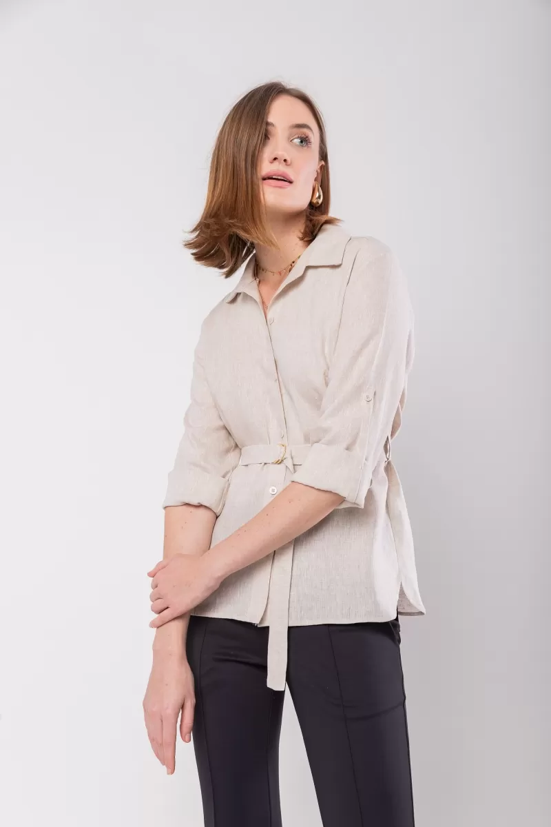 Hidrogênio - 100% LINEN SHIRT WITH NATURAL BELT - 20021182 Hidrogênio - 100% LINEN SHIRT WITH NATURAL BELT - 20021182