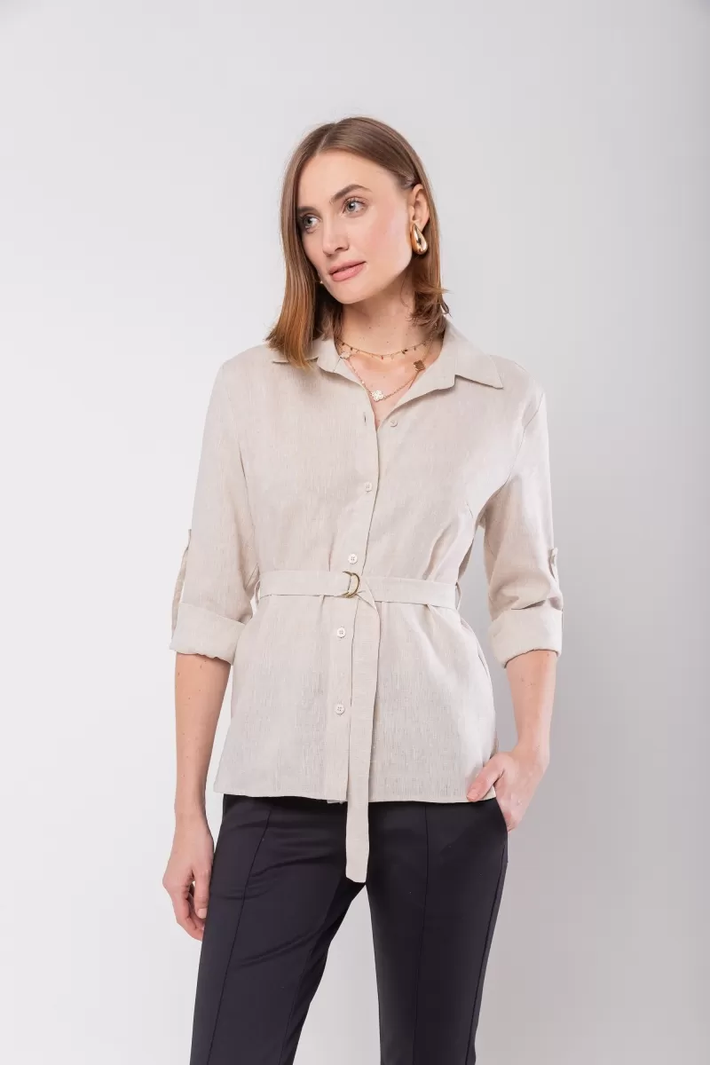 Hidrogênio - 100% LINEN SHIRT WITH NATURAL BELT - 20021182 Hidrogênio - 100% LINEN SHIRT WITH NATURAL BELT - 20021182
