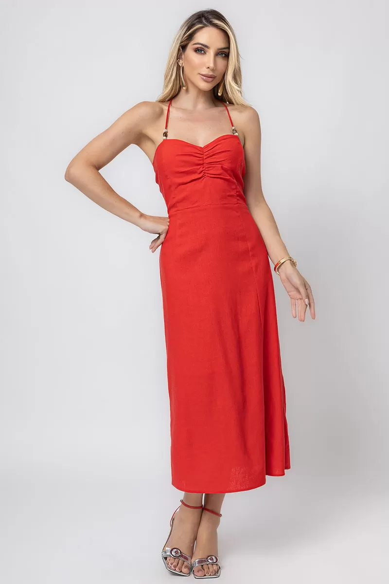 Miss Misses - Dress Miss Misses Paula Red Linen - 54370VERM