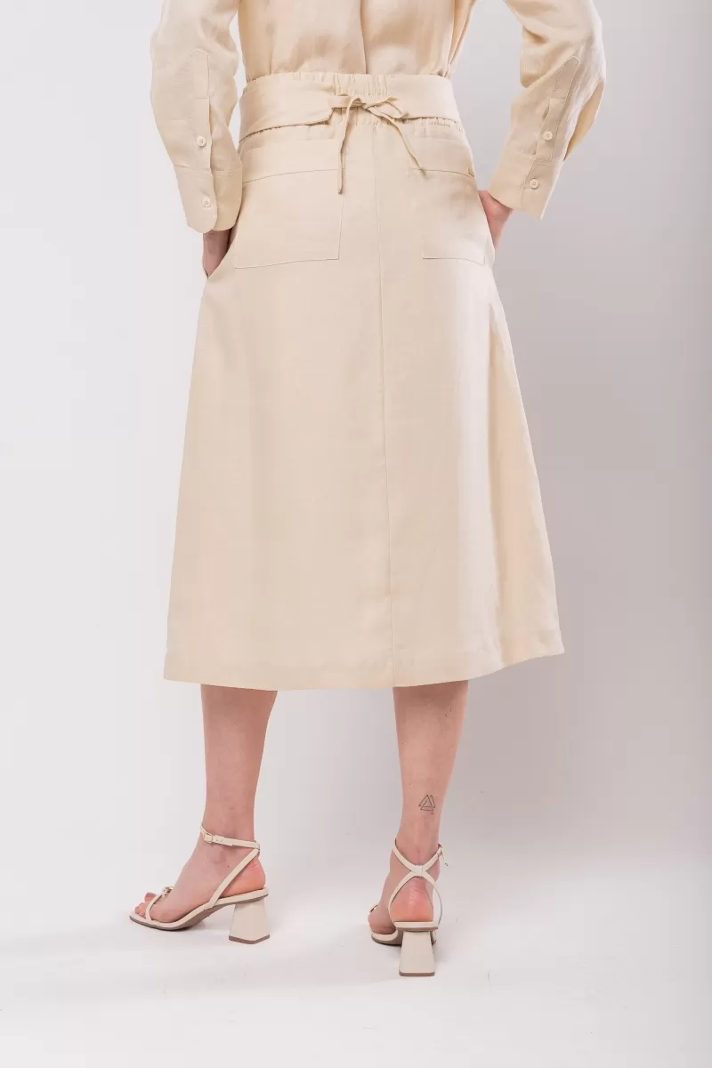 Hidrogênio - MIDI SKIRT WITH BOW BELT 100% CREAM LINEN - 20098016 Hidrogênio - MIDI SKIRT WITH BOW BELT 100% CREAM LINEN - 20098016