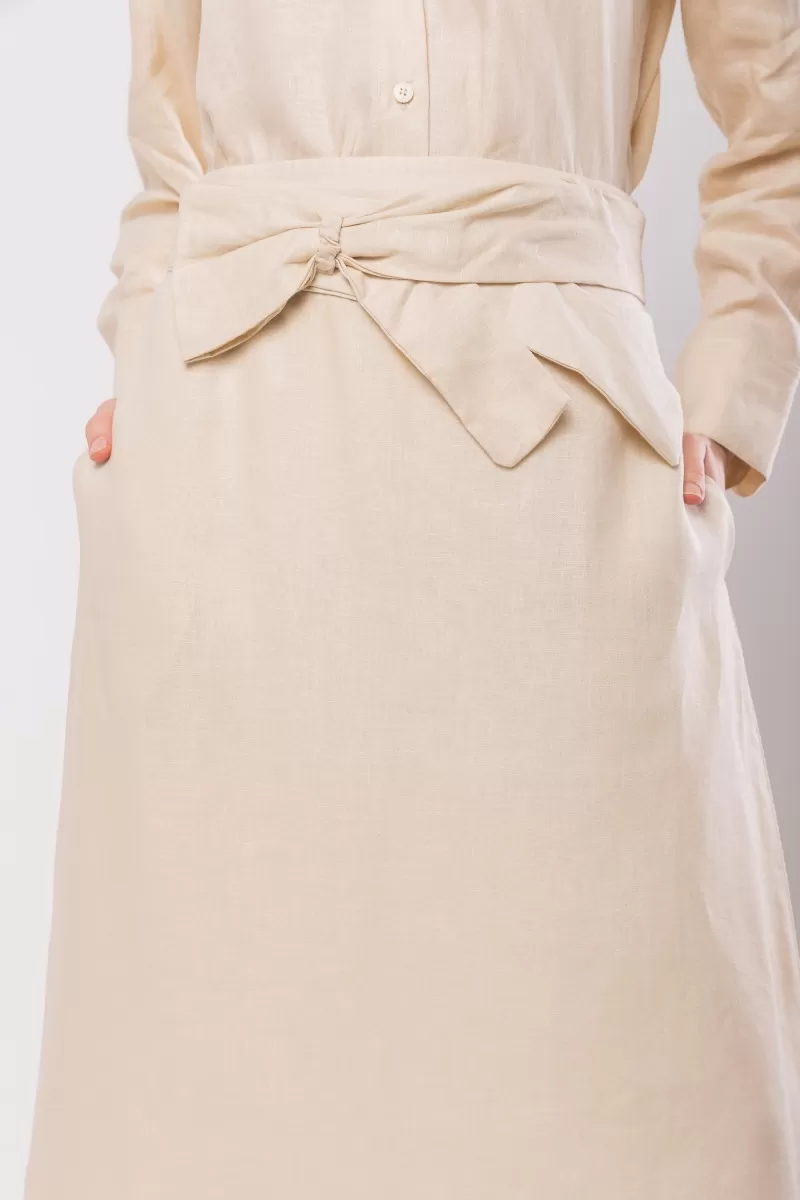 Hidrogênio - MIDI SKIRT WITH BOW BELT 100% CREAM LINEN - 20098016 Hidrogênio - MIDI SKIRT WITH BOW BELT 100% CREAM LINEN - 20098016