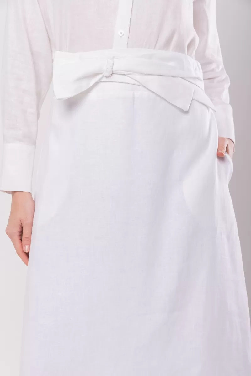 Hidrogênio - MIDI SKIRT WITH BOW BELT 100% WHITE LINEN - 20098002 Hidrogênio - MIDI SKIRT WITH BOW BELT 100% WHITE LINEN - 20098002