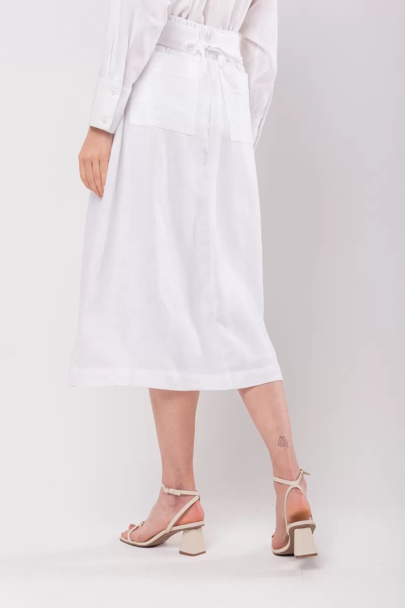 Hidrogênio - MIDI SKIRT WITH BOW BELT 100% WHITE LINEN - 20098002 Hidrogênio - MIDI SKIRT WITH BOW BELT 100% WHITE LINEN - 20098002