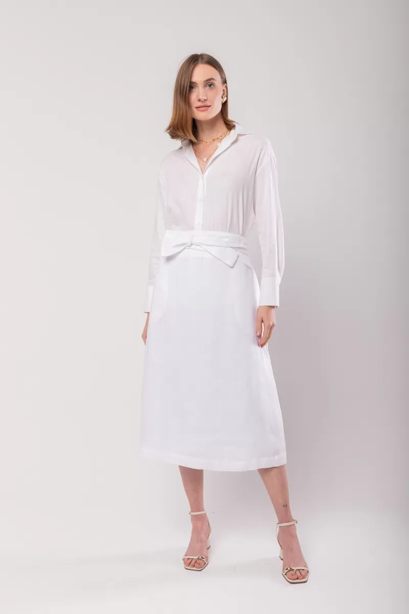 Hidrogênio - MIDI SKIRT WITH BOW BELT 100% WHITE LINEN - 20098002 Hidrogênio - MIDI SKIRT WITH BOW BELT 100% WHITE LINEN - 20098002