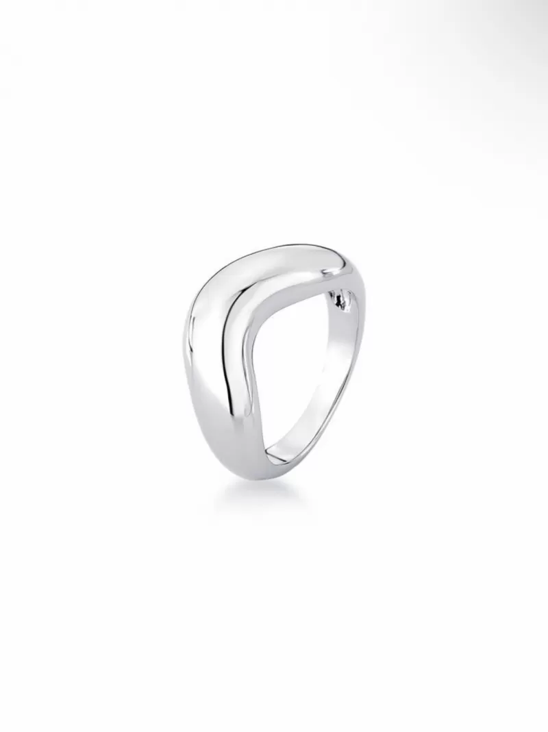 Mikabe - White Rhodium Curved Ring - T 20 - MK1945