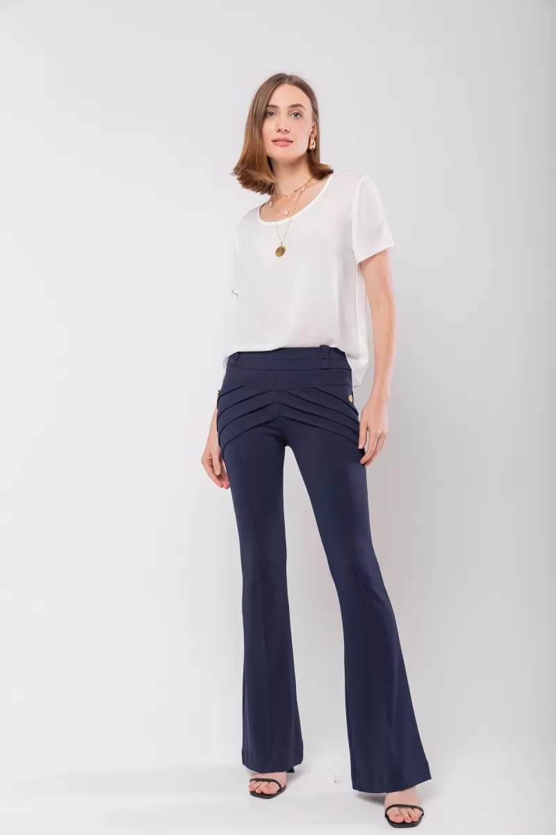 Hidrogênio - FLARE PANTS WITH FRONT PLEATS AND POCKETS DAYANE NAVY - 20120004 Hidrogênio - FLARE PANTS WITH FRONT PLEATS AND POCKETS DAYANE NAVY - 20120004