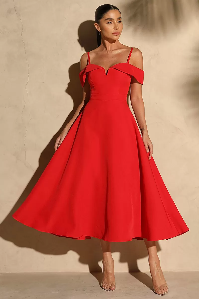 Miss Misses - Dress Miss Misses Midi workout wheeldo Flavia Off the Shoulder Red - 54294VERMELHO