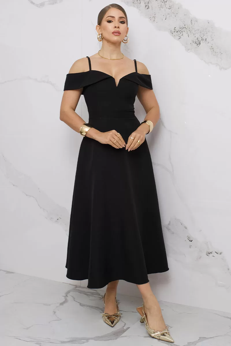 Miss Misses - Miss Misses Flavia Off-the-Shoulder Black Dress - 54294PRETO Miss Misses - Miss Misses Flavia Off-the-Shoulder Black Dress - 54294PRETO