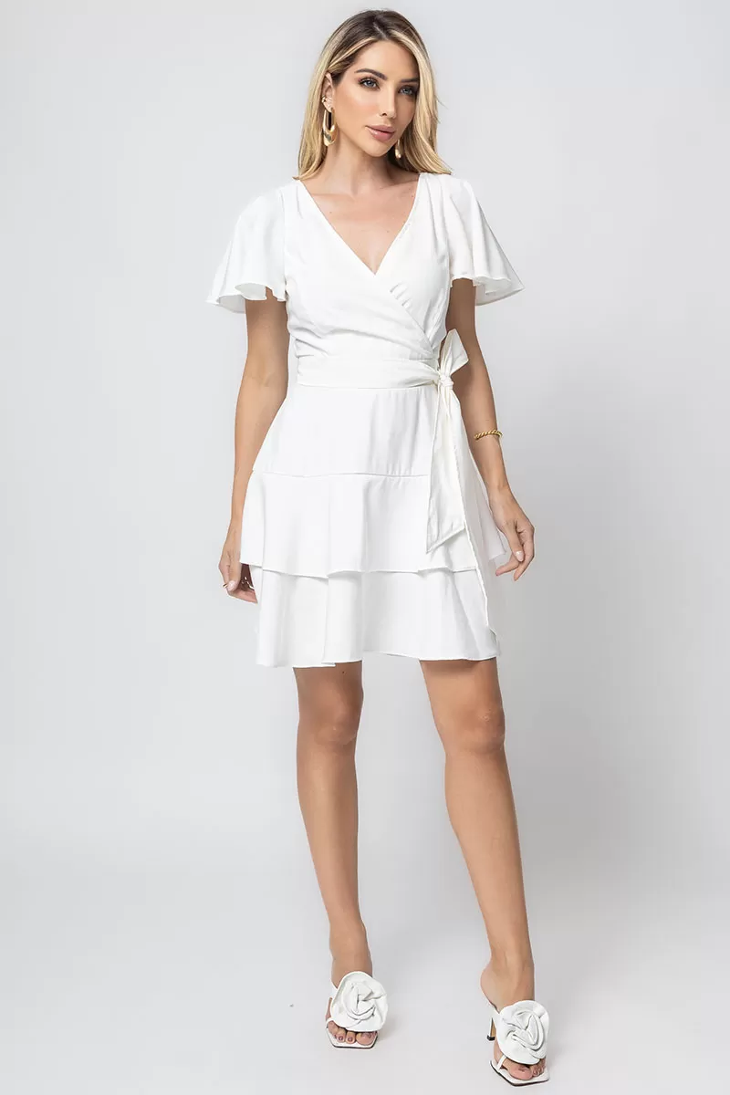 Miss Misses - Sara Dress with Frill Stripe and Off-Shoulder Zipper - 54309030 Miss Misses - Sara Dress with Frill Stripe and Off-Shoulder Zipper - 54309030