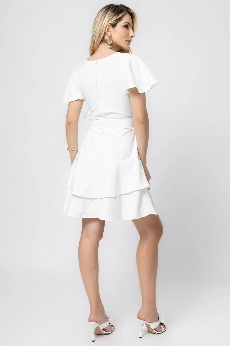 Miss Misses - Sara Dress with Frill Stripe and Off-Shoulder Zipper - 54309030 Miss Misses - Sara Dress with Frill Stripe and Off-Shoulder Zipper - 54309030