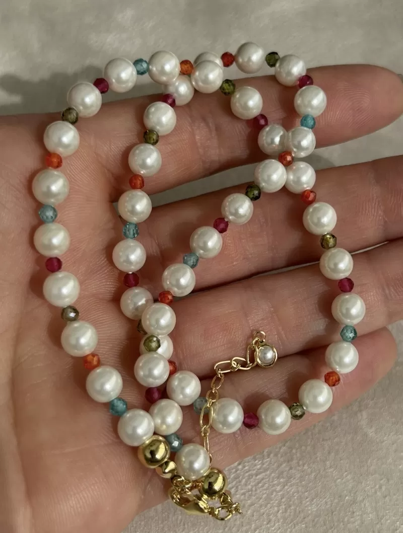 Mikabe - Shell Pearl and Rainbow Zirconia Necklace - MK1951 Mikabe - Shell Pearl and Rainbow Zirconia Necklace - MK1951