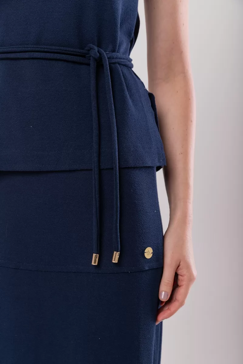 Hidrogênio - NAVY CREPE KNITTED MIDI SKIRT WITH SLITS - 20165004 Hidrogênio - NAVY CREPE KNITTED MIDI SKIRT WITH SLITS - 20165004
