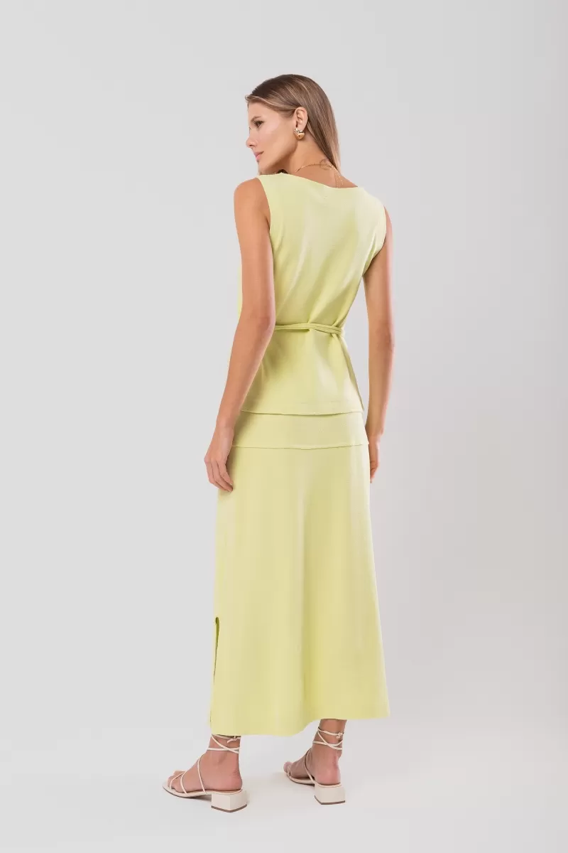 Hidrogênio - CREPE MESH MIDI SKIRT WITH SLITS IN WATER GREEN - 20165157 Hidrogênio - CREPE MESH MIDI SKIRT WITH SLITS IN WATER GREEN - 20165157