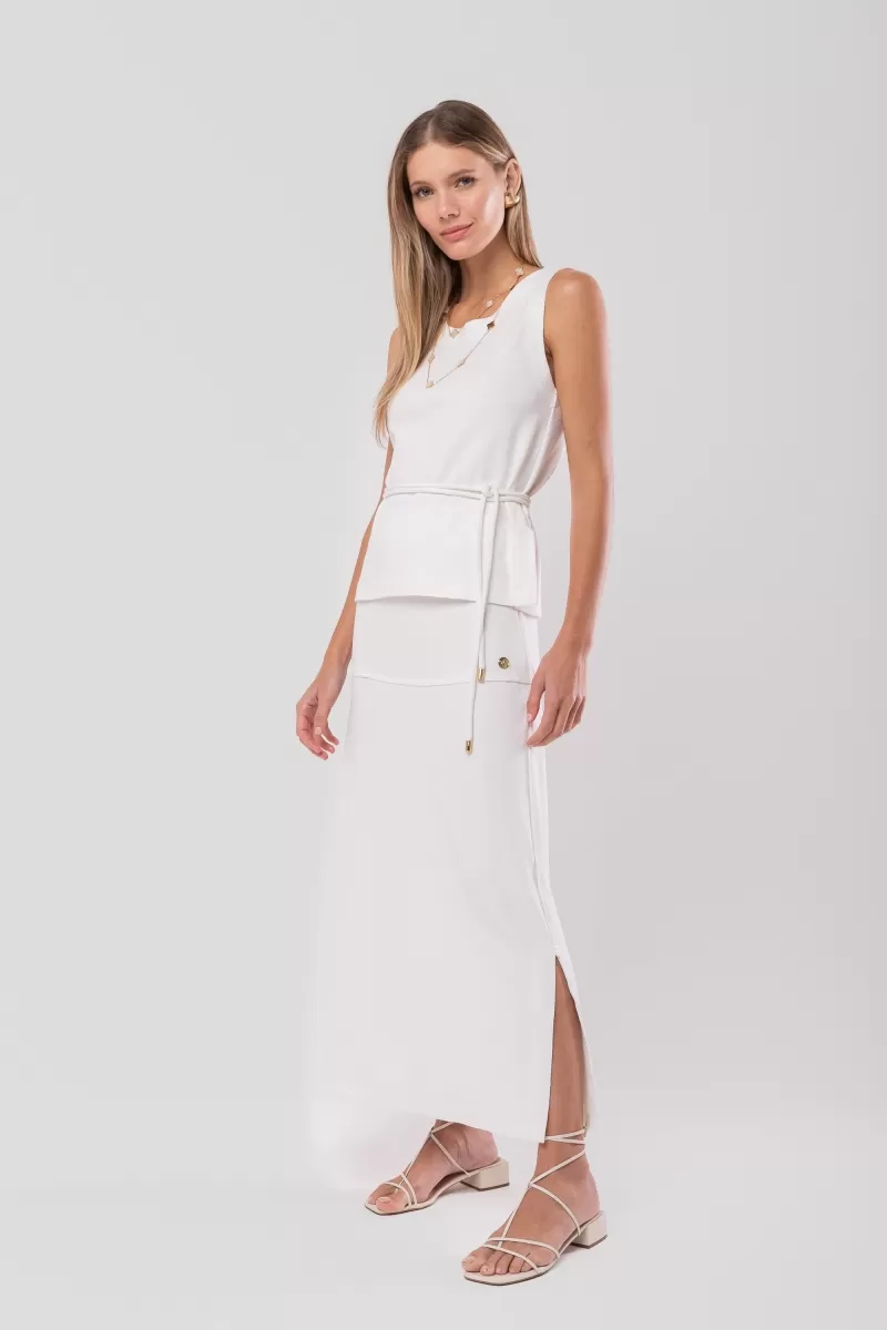 Hidrogênio - CREPE MESH MIDI SKIRT WITH SLITS OFF WHITE - 20165018 Hidrogênio - CREPE MESH MIDI SKIRT WITH SLITS OFF WHITE - 20165018