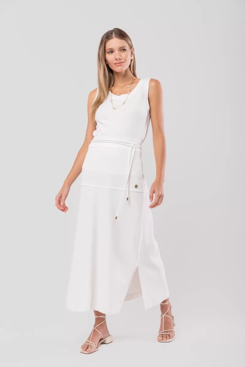 Hidrogênio - CREPE MESH MIDI SKIRT WITH SLITS OFF WHITE - 20165018 Hidrogênio - CREPE MESH MIDI SKIRT WITH SLITS OFF WHITE - 20165018