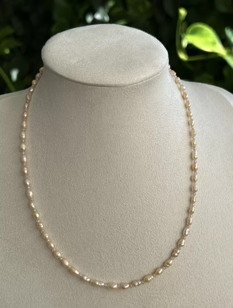 Mikabe - Peach Natural Pearl and Micro Zirconia Necklace - MK1952