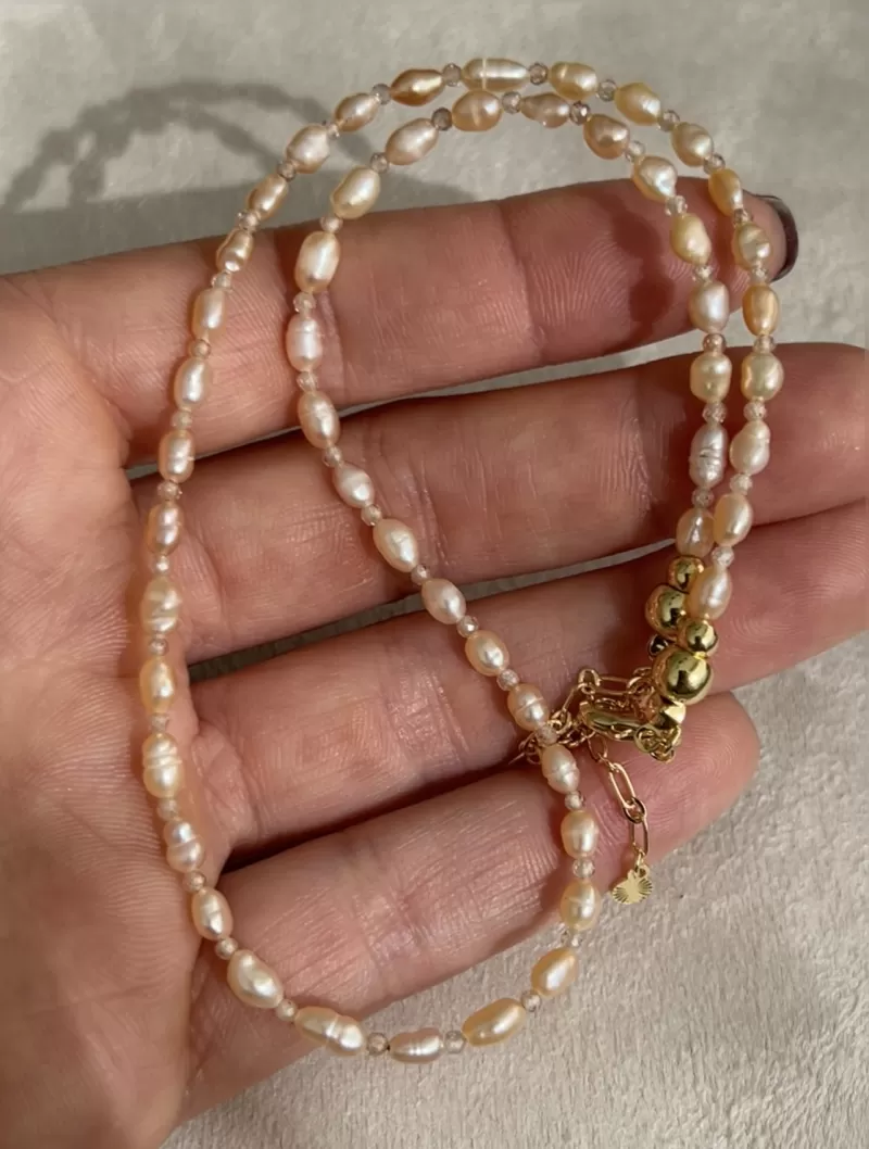 Mikabe - Peach Natural Pearl and Micro Zirconia Necklace - MK1952