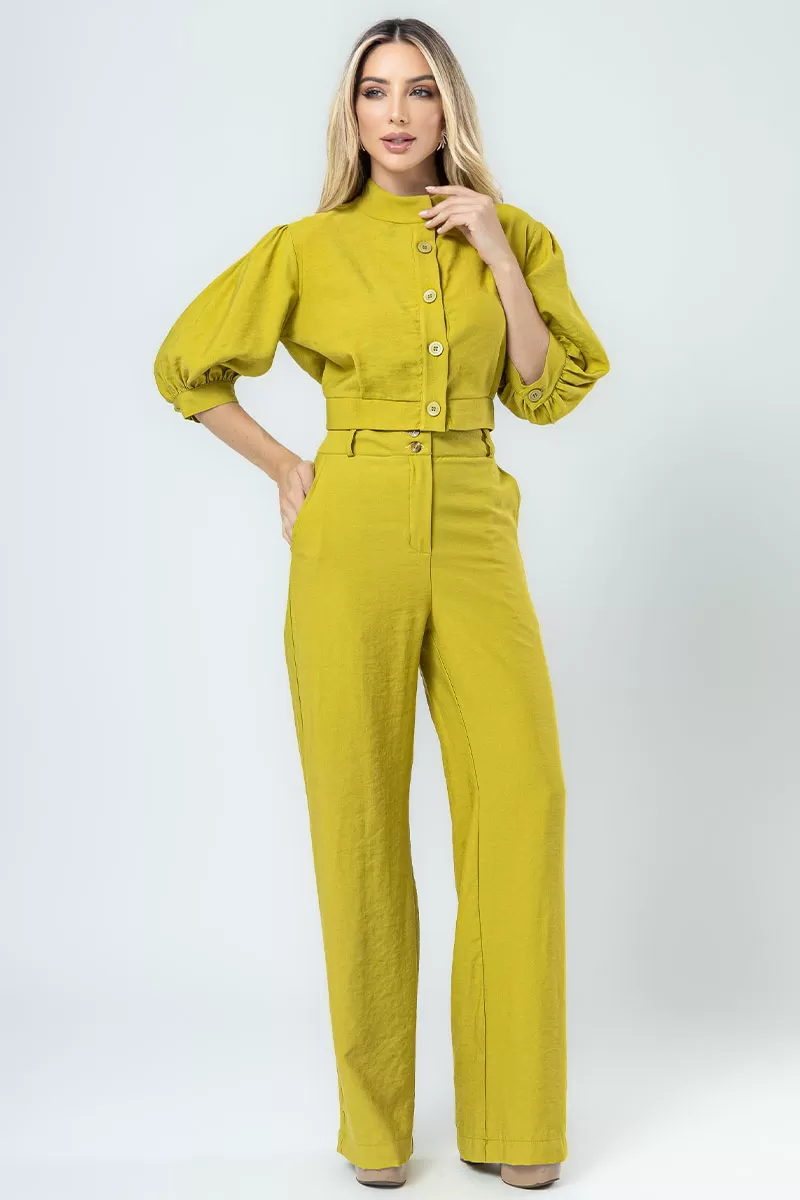 Miss Misses - Nathalia Shirt with Sleeves and Buttons in Green - 805611023 Miss Misses - Nathalia Shirt with Sleeves and Buttons in Green - 805611023