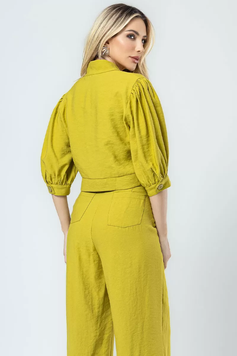Miss Misses - Nathalia Shirt with Sleeves and Buttons in Green - 805611023 Miss Misses - Nathalia Shirt with Sleeves and Buttons in Green - 805611023