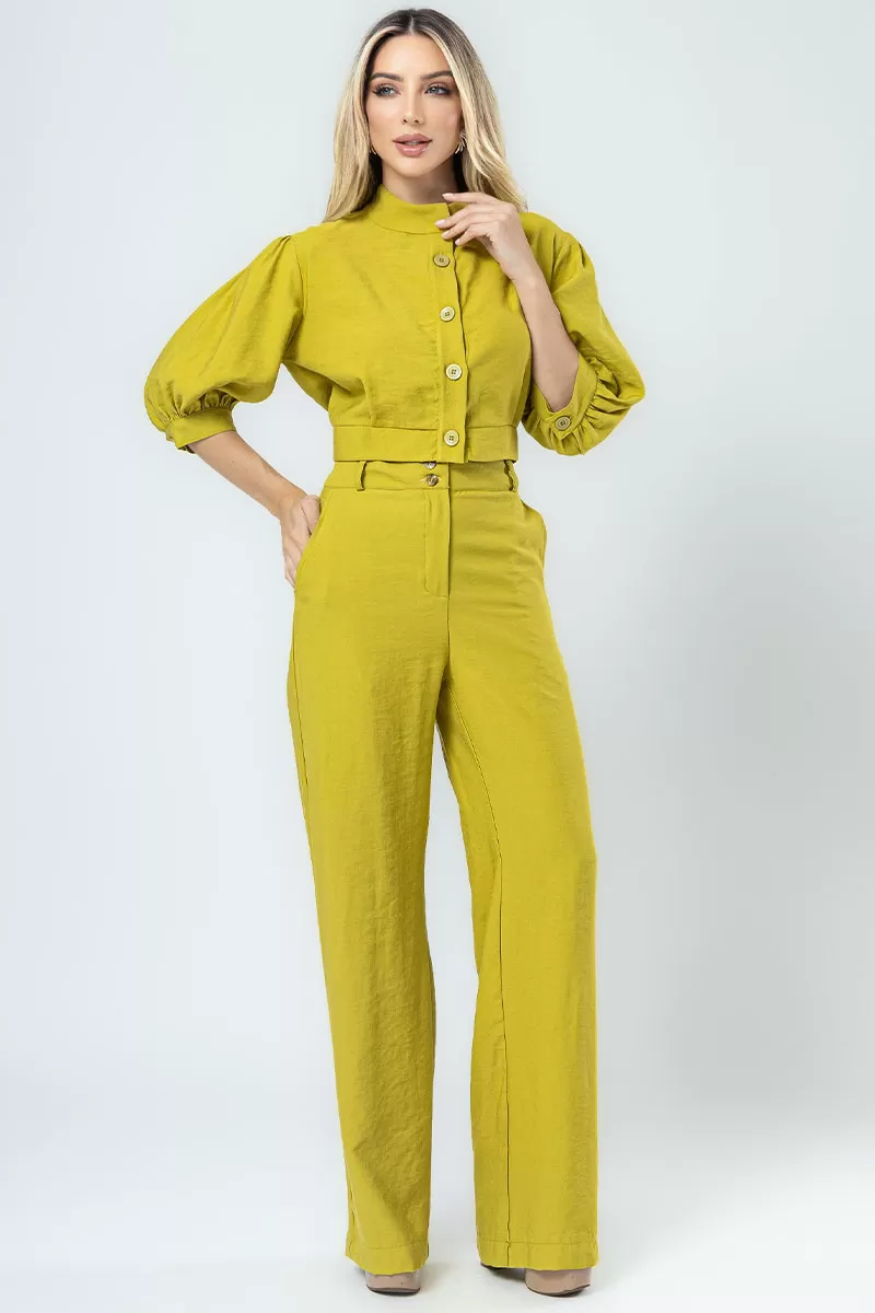 Miss Misses - Nathalia Pants with Sleeves and Buttons Green - 54365023 Miss Misses - Nathalia Pants with Sleeves and Buttons Green - 54365023