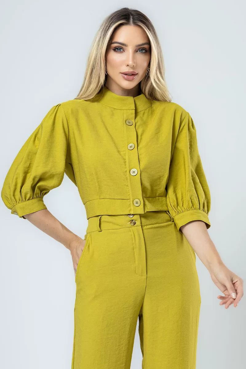 Miss Misses - Nathalia Pants with Sleeves and Buttons Green - 54365023 Miss Misses - Nathalia Pants with Sleeves and Buttons Green - 54365023