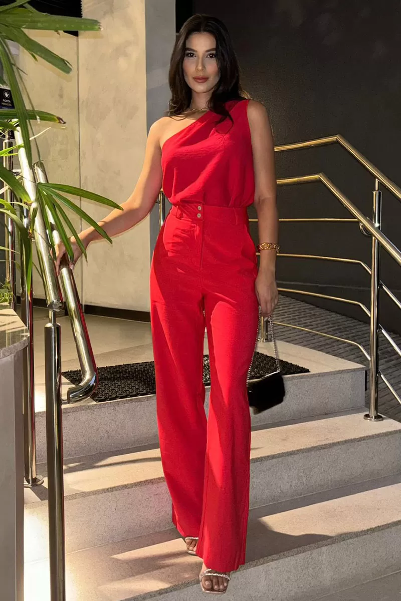 Miss Misses - Nathalia Pants With Off Red Buttons - 54365024