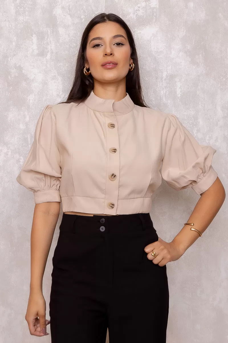 Miss Misses - Shirt Miss Misses Nathalia Sleeve With Beige Buttons - 80561BEGE Miss Misses - Shirt Miss Misses Nathalia Sleeve With Beige Buttons - 80561BEGE