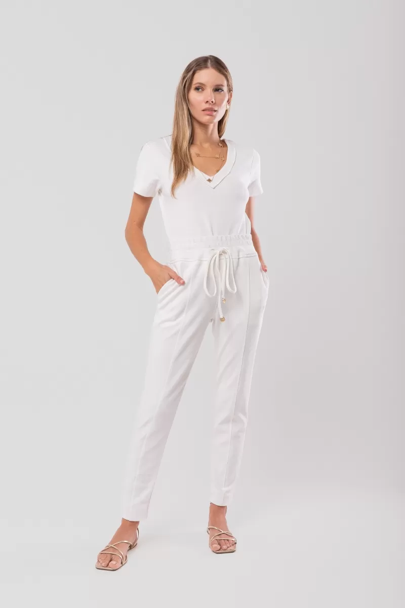 Hidrogênio - OFF-WHITE CREPE KNIT JOGGER PANTS WITH CHANNEL - 20118018 Hidrogênio - OFF-WHITE CREPE KNIT JOGGER PANTS WITH CHANNEL - 20118018