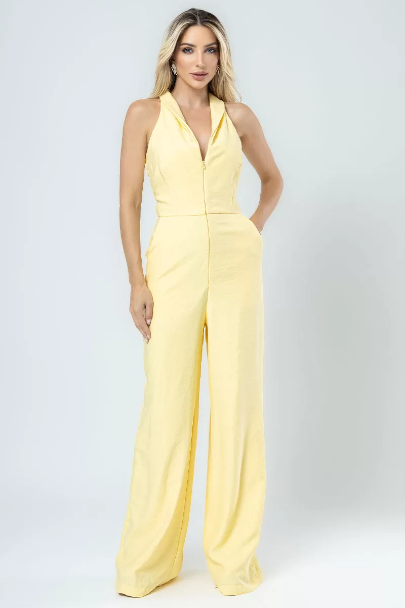 Miss Misses - Daiana Long Jumpsuit With Yellow Zipper - 54386003 Miss Misses - Daiana Long Jumpsuit With Yellow Zipper - 54386003