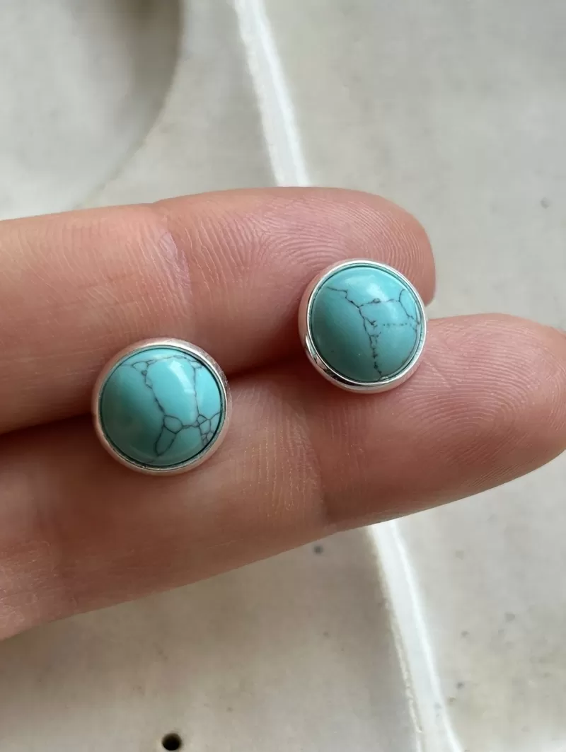 Mikabe - Howlite Turquoise Silver Button Earring - MK1964