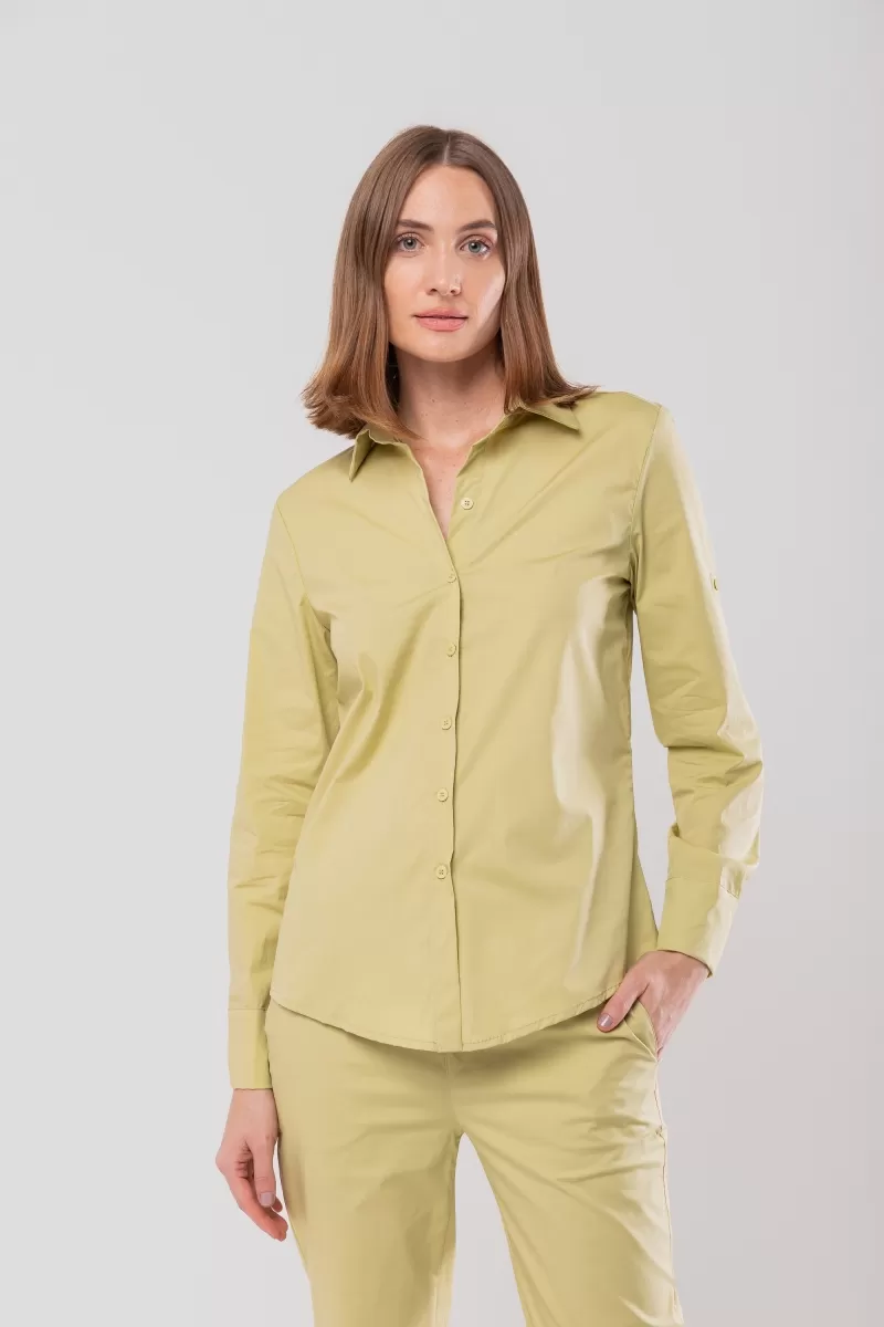 Hidrogênio - CINCHED SHIRT WITH MARTINGALE TRICOLINE WITH WILLOW GREEN LYCRA - 20128557 Hidrogênio - CINCHED SHIRT WITH MARTINGALE TRICOLINE WITH WILLOW GREEN LYCRA - 20128557