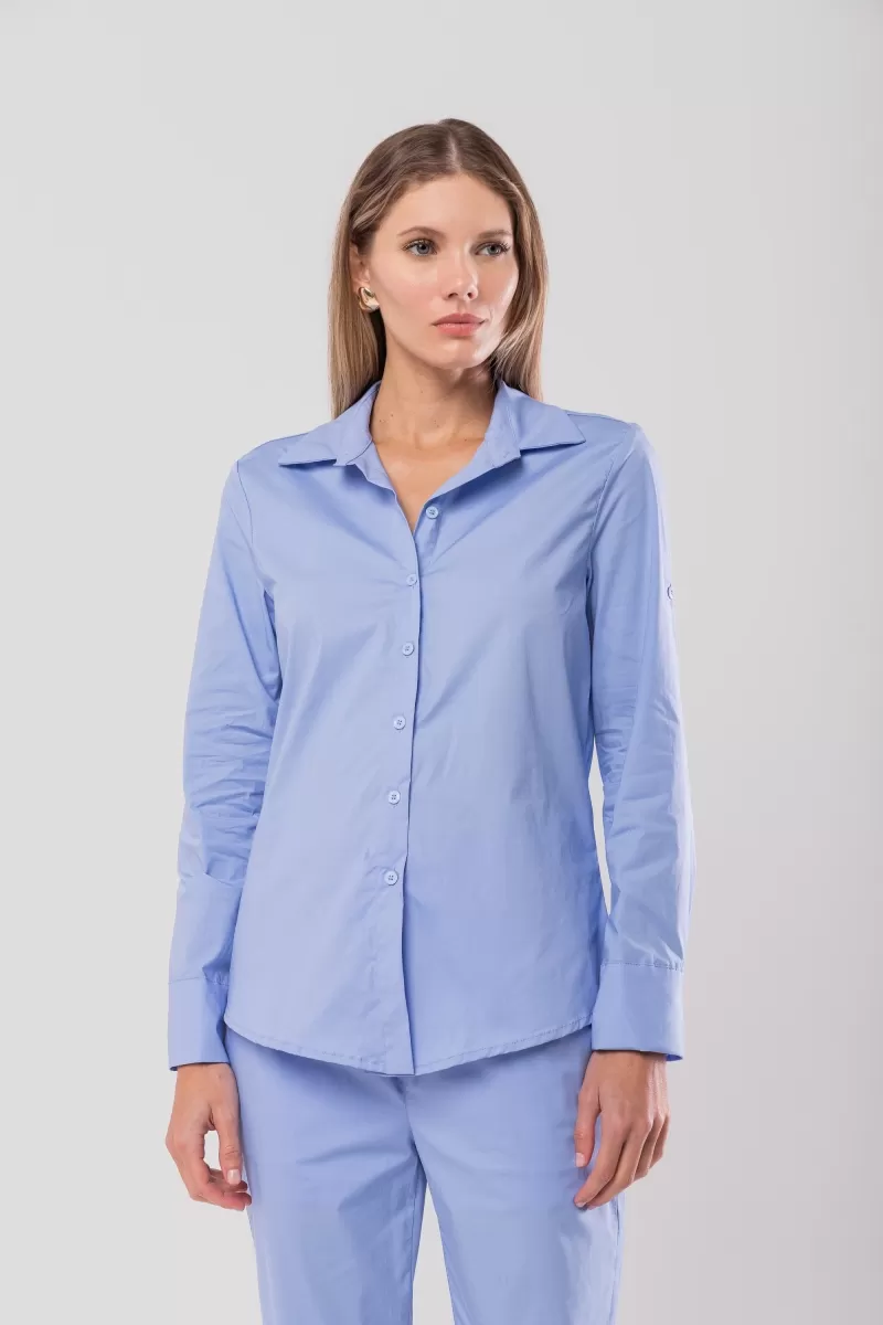 Hidrogênio - CINCHED SHIRT WITH MARTINGALE TRICOLINE WITH LYCRA BLUE HORTESIA - 20128556 Hidrogênio - CINCHED SHIRT WITH MARTINGALE TRICOLINE WITH LYCRA BLUE HORTESIA - 20128556