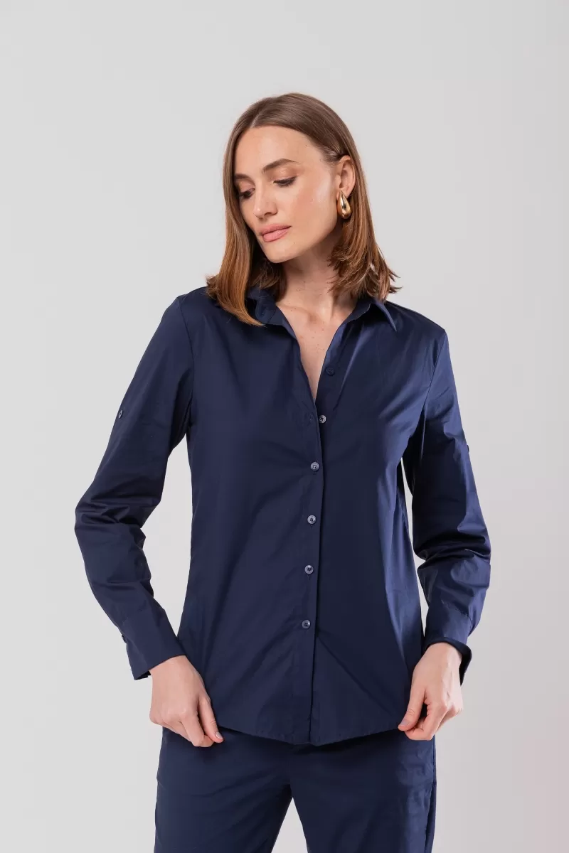Hidrogênio - CINCHED SHIRT WITH MARTINGALE TRICOLINE WITH NAVY LYCRA - 20128004 Hidrogênio - CINCHED SHIRT WITH MARTINGALE TRICOLINE WITH NAVY LYCRA - 20128004