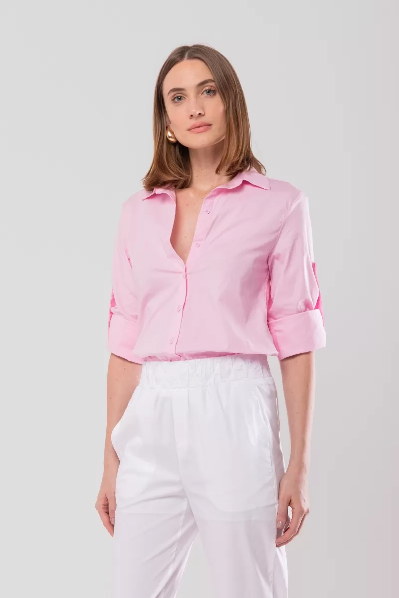 Hidrogênio - CINCHED SHIRT WITH MARTINGALE TRICOLINE WITH PINK LYCRA - 20128021 Hidrogênio - CINCHED SHIRT WITH MARTINGALE TRICOLINE WITH PINK LYCRA - 20128021
