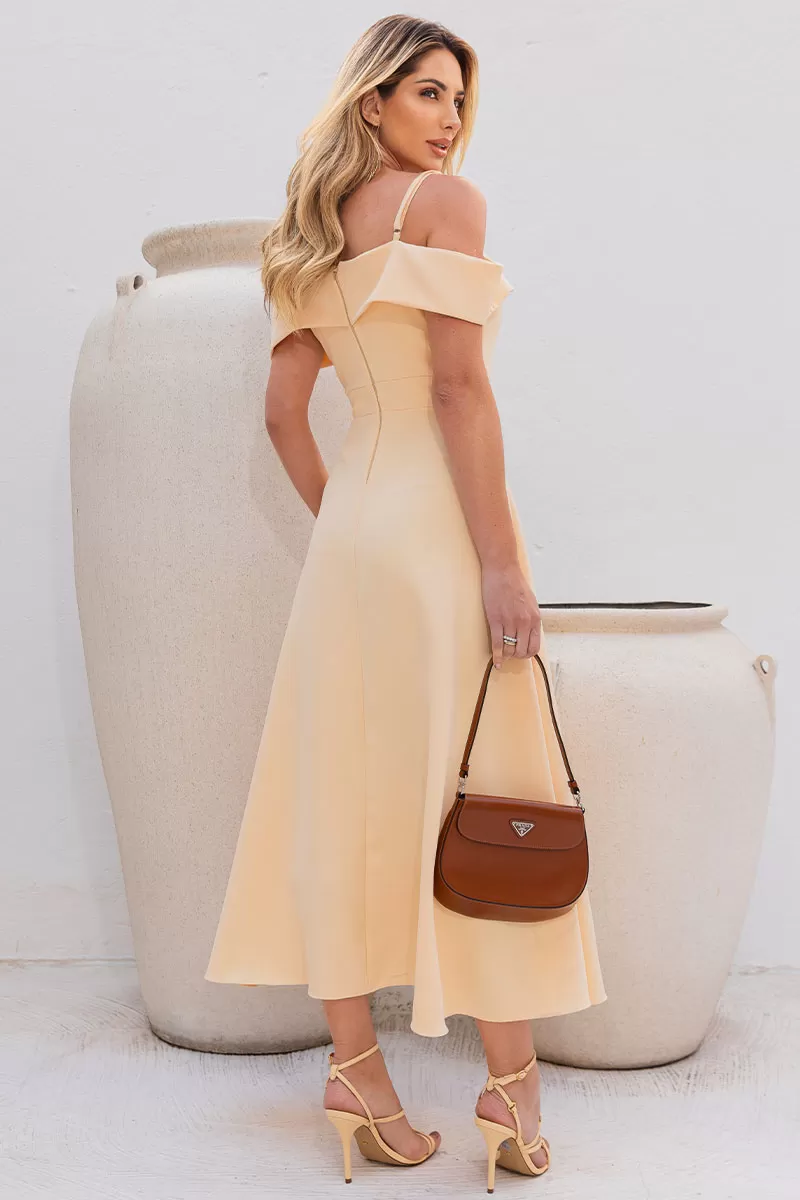 Miss Misses - Miss Misses Flavia Off-the-Shoulder Yellow Dress - 54294AMA Miss Misses - Miss Misses Flavia Off-the-Shoulder Yellow Dress - 54294AMA