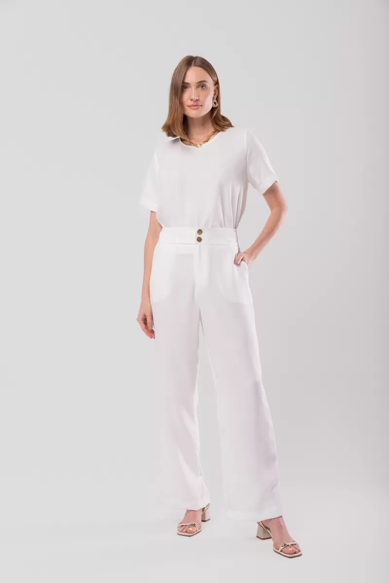 Hidrogênio - OFF-WHITE CREPE SHORT SLEEVE BLOUSE WITH DROP BACK - 20088018 Hidrogênio - OFF-WHITE CREPE SHORT SLEEVE BLOUSE WITH DROP BACK - 20088018