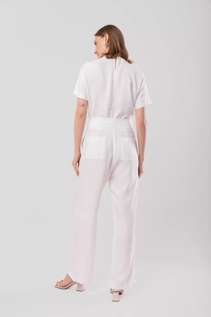 Hidrogênio - OFF-WHITE CREPE SHORT SLEEVE BLOUSE WITH DROP BACK - 20088018 Hidrogênio - OFF-WHITE CREPE SHORT SLEEVE BLOUSE WITH DROP BACK - 20088018