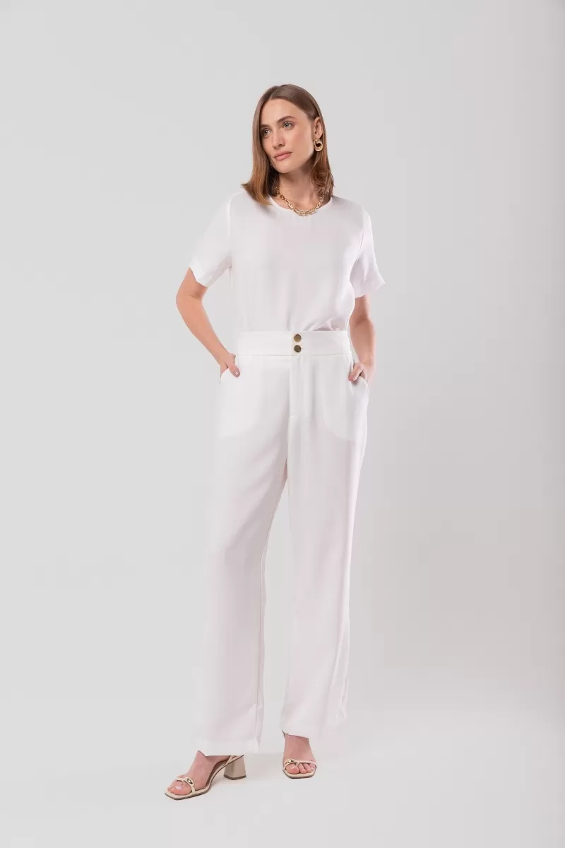 Hidrogênio - OFF-WHITE CREPE SHORT SLEEVE BLOUSE WITH DROP BACK - 20088018 Hidrogênio - OFF-WHITE CREPE SHORT SLEEVE BLOUSE WITH DROP BACK - 20088018