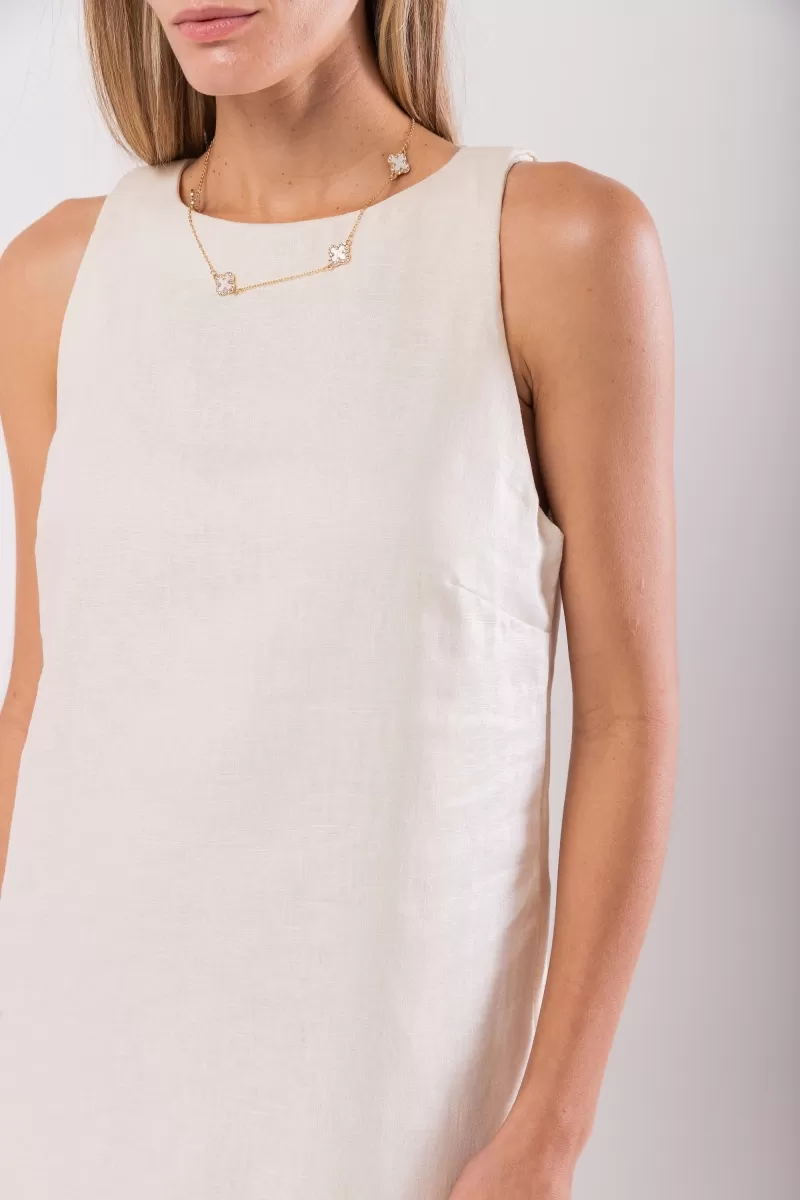 Hidrogênio - NATURAL LINEN MIDI DRESS WITH SLIT - 20171182 Hidrogênio - NATURAL LINEN MIDI DRESS WITH SLIT - 20171182