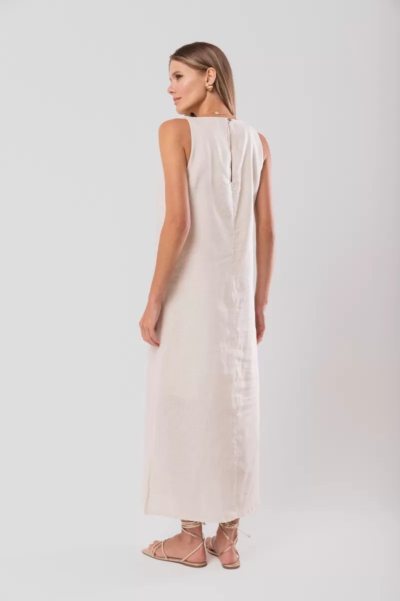 Hidrogênio - NATURAL LINEN MIDI DRESS WITH SLIT - 20171182 Hidrogênio - NATURAL LINEN MIDI DRESS WITH SLIT - 20171182