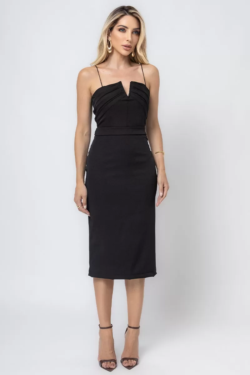 Miss Misses - Eduarda Mid Dress With Straps Black - 80562001 Miss Misses - Eduarda Mid Dress With Straps Black - 80562001