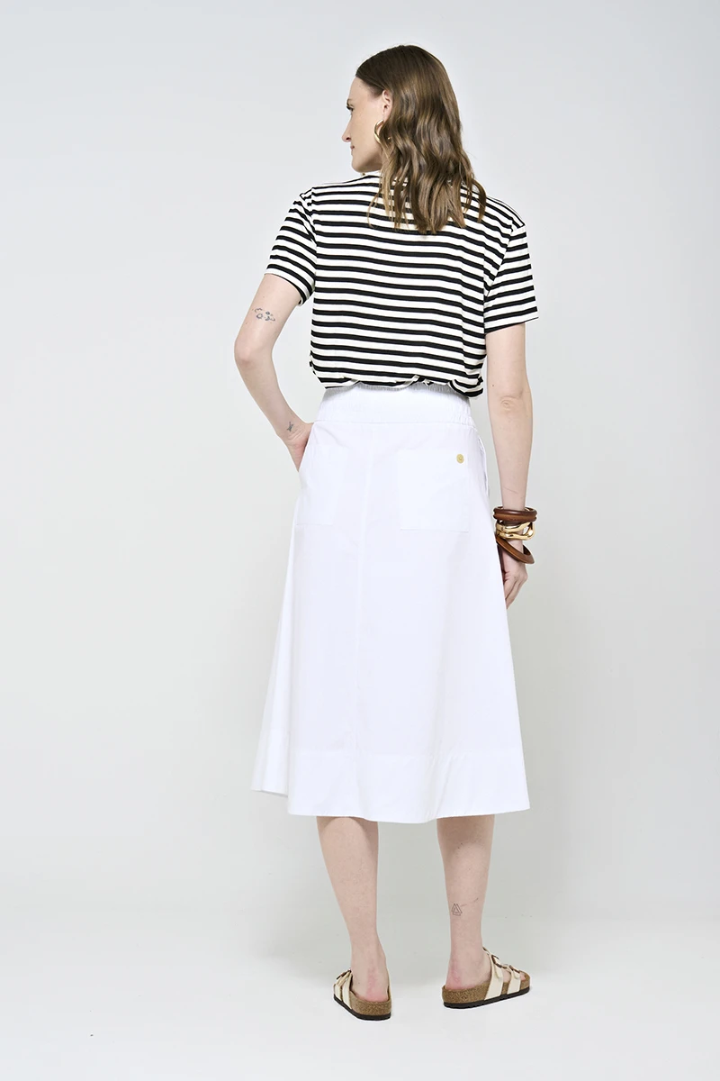 Hidrogênio - MIDI SKIRT WITH POCKET AND RUFFLED HEM IN WHITE TRICOLINE - 20179002 Hidrogênio - MIDI SKIRT WITH POCKET AND RUFFLED HEM IN WHITE TRICOLINE - 20179002