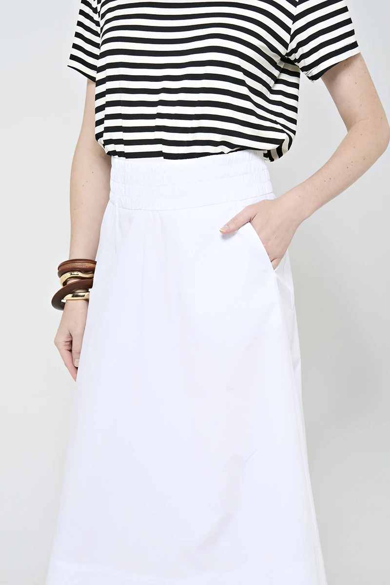 Hidrogênio - MIDI SKIRT WITH POCKET AND RUFFLED HEM IN WHITE TRICOLINE - 20179002 Hidrogênio - MIDI SKIRT WITH POCKET AND RUFFLED HEM IN WHITE TRICOLINE - 20179002