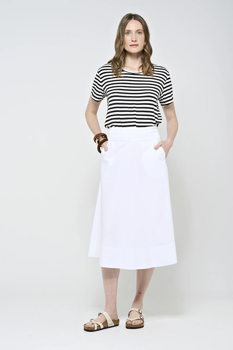 Hidrogênio - MIDI SKIRT WITH POCKET AND RUFFLED HEM IN WHITE TRICOLINE - 20179002 Hidrogênio - MIDI SKIRT WITH POCKET AND RUFFLED HEM IN WHITE TRICOLINE - 20179002