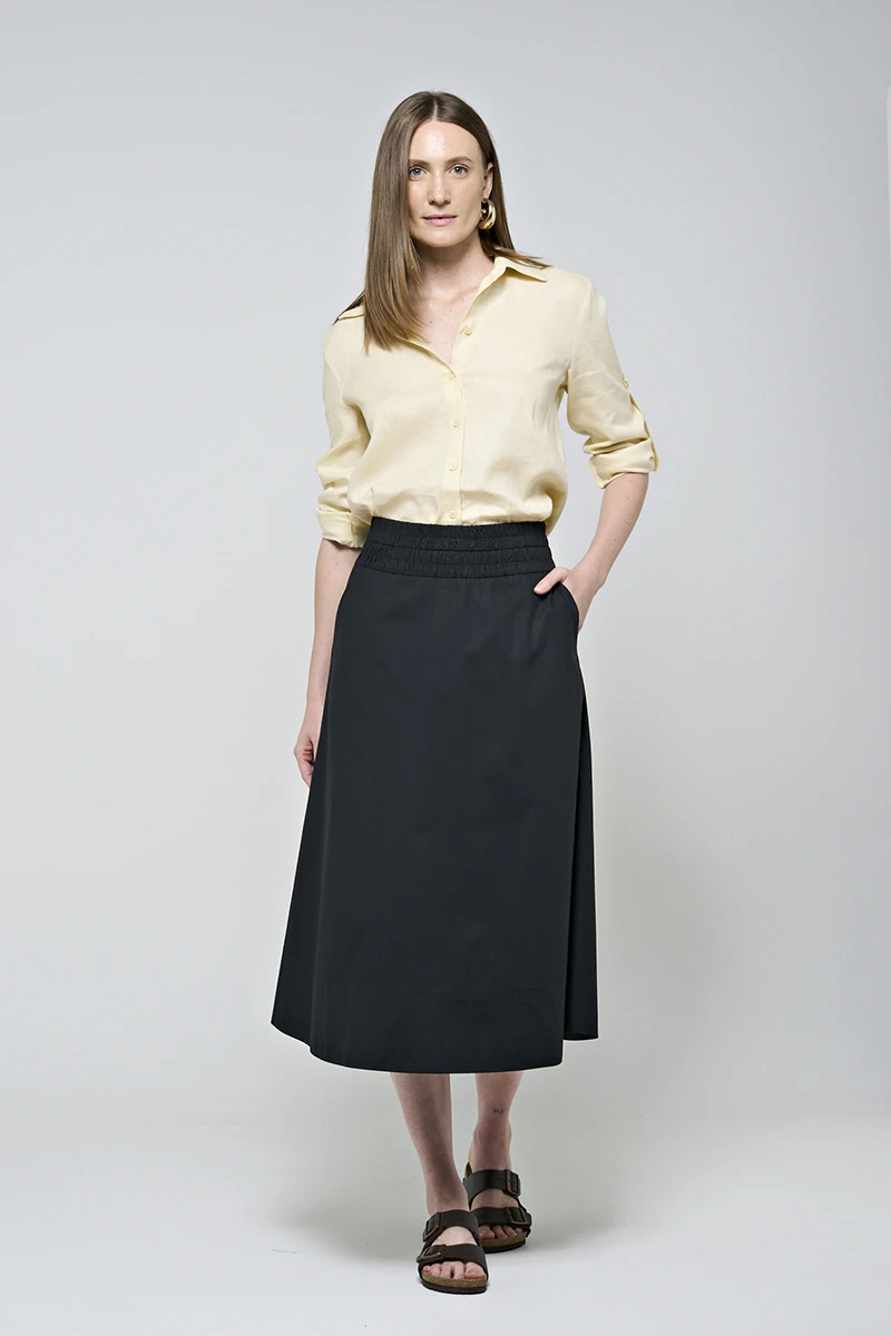 Hidrogênio - MIDI SKIRT WITH POCKET AND RUFFLED HEM IN BLACK TRICOLINE - 20179001 Hidrogênio - MIDI SKIRT WITH POCKET AND RUFFLED HEM IN BLACK TRICOLINE - 20179001