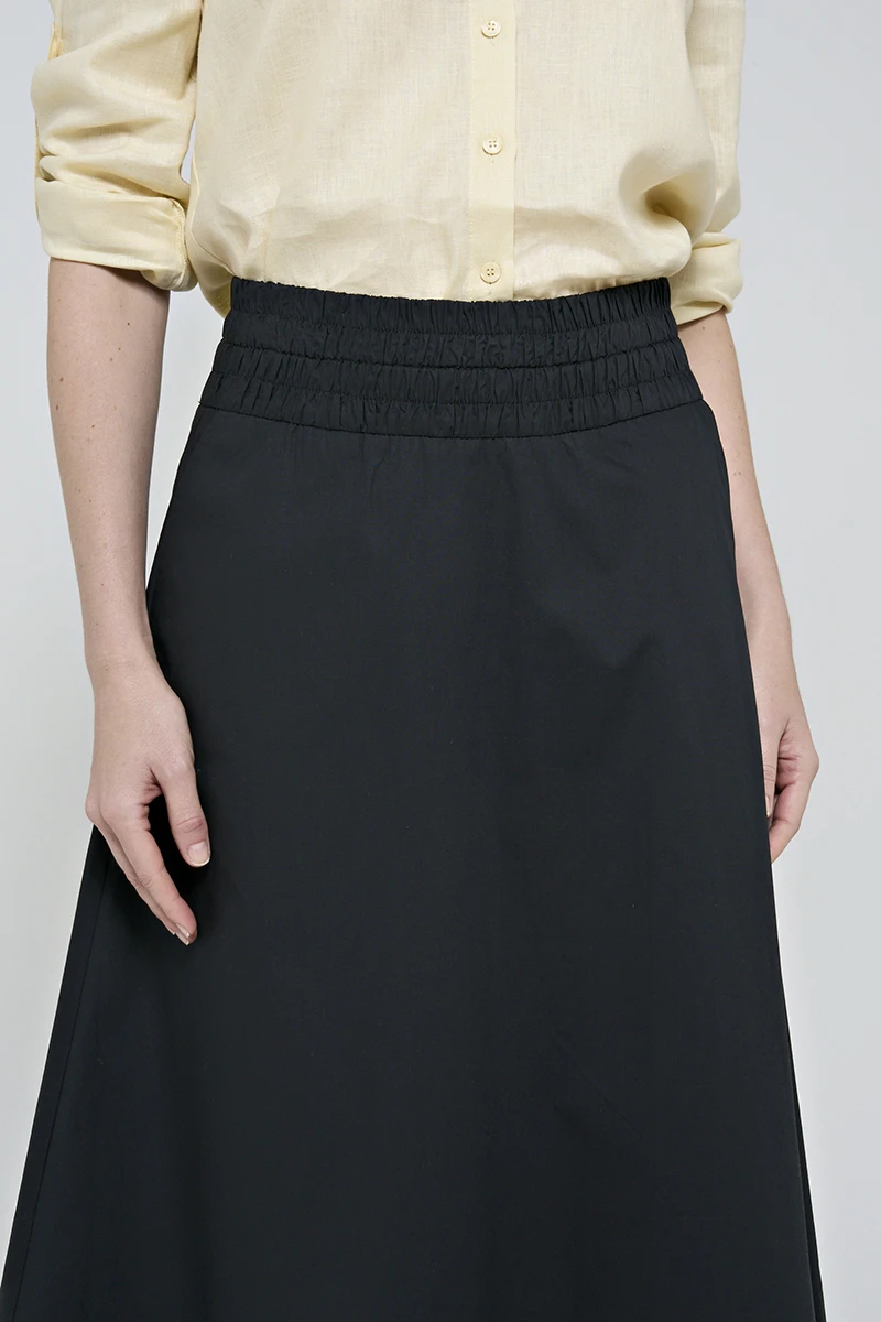 Hidrogênio - MIDI SKIRT WITH POCKET AND RUFFLED HEM IN BLACK TRICOLINE - 20179001 Hidrogênio - MIDI SKIRT WITH POCKET AND RUFFLED HEM IN BLACK TRICOLINE - 20179001