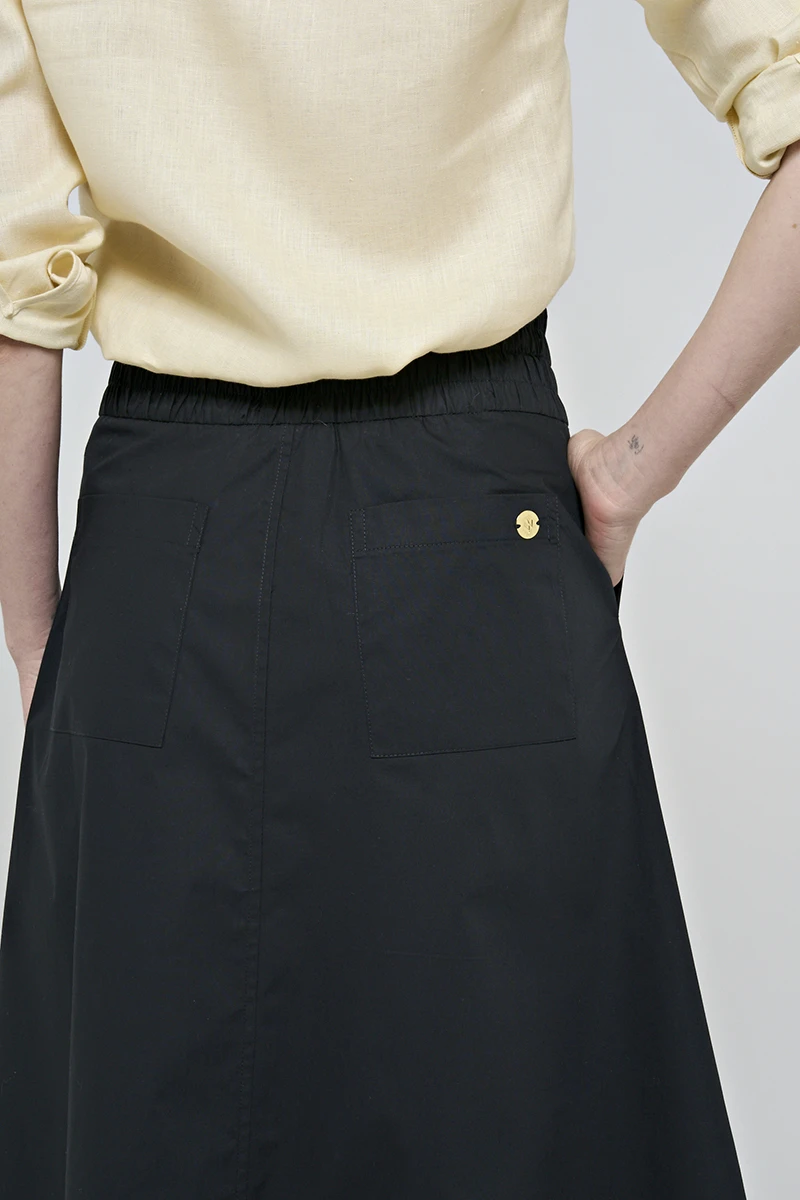 Hidrogênio - MIDI SKIRT WITH POCKET AND RUFFLED HEM IN BLACK TRICOLINE - 20179001 Hidrogênio - MIDI SKIRT WITH POCKET AND RUFFLED HEM IN BLACK TRICOLINE - 20179001