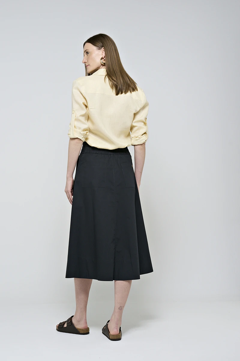Hidrogênio - MIDI SKIRT WITH POCKET AND RUFFLED HEM IN BLACK TRICOLINE - 20179001 Hidrogênio - MIDI SKIRT WITH POCKET AND RUFFLED HEM IN BLACK TRICOLINE - 20179001